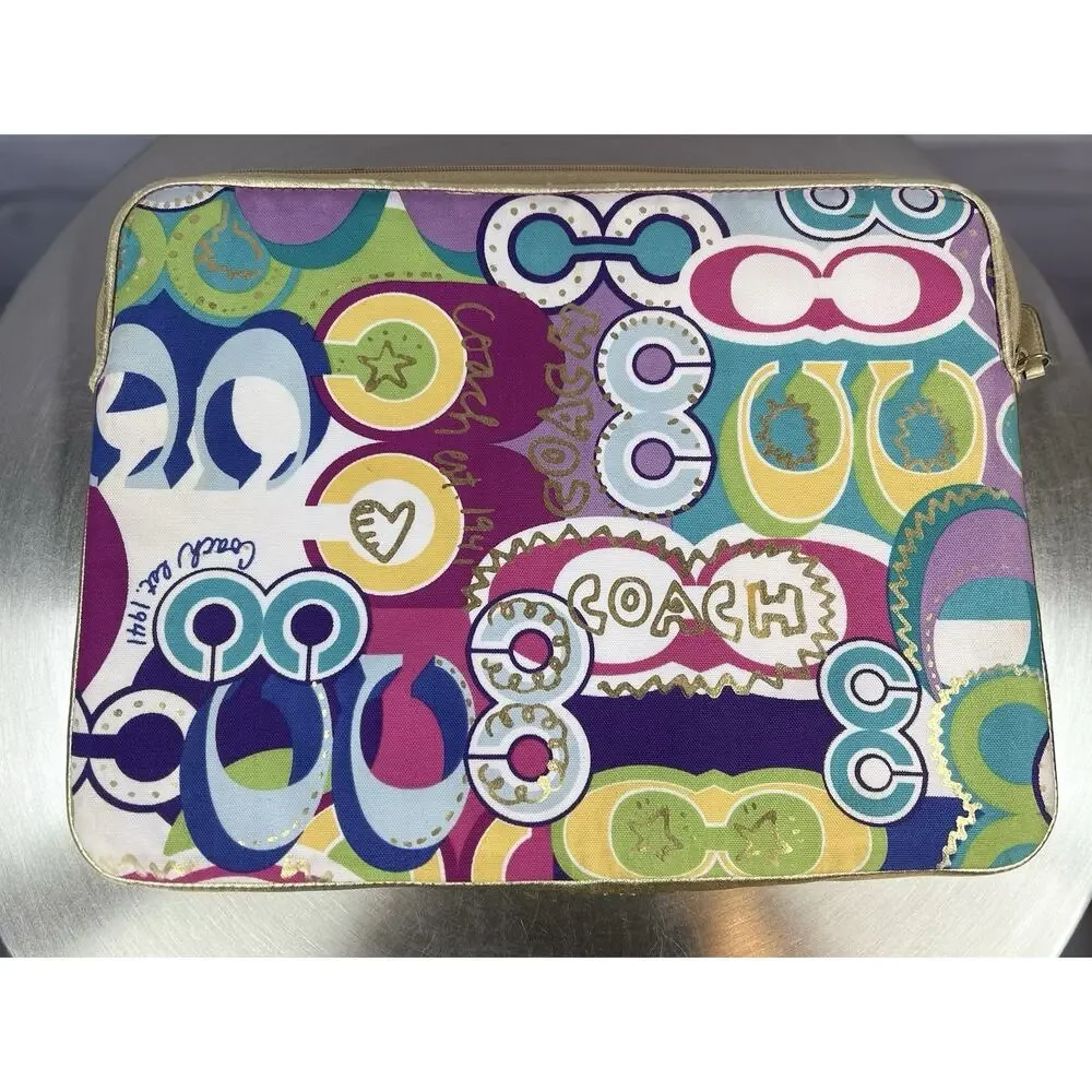 Coach Poppy Pop C Graffiti Padded Laptop Sleeve Multicolor Zip Case
